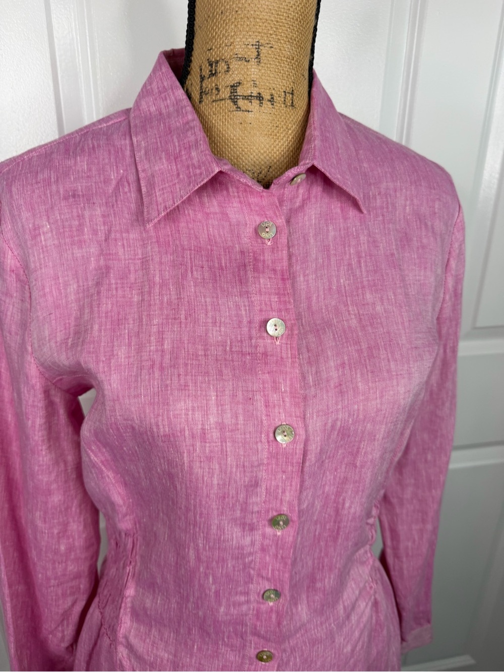 120% Lino Size 44 Pink 100% Linen Button Front Shirt Dress NWOT - Picture 3 of 9